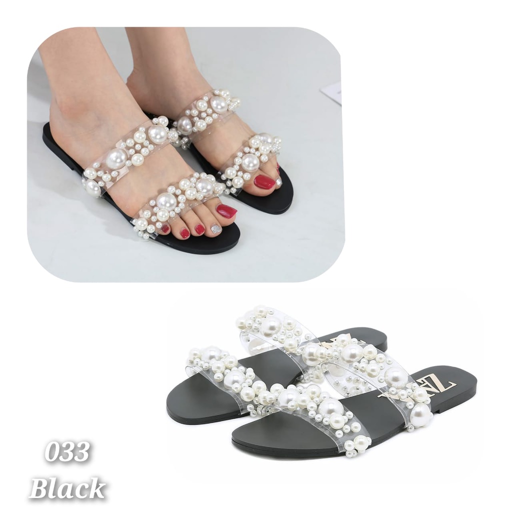 NEW ARRIVAL SANDAL WANITA IMPORT SLOP FULL MUTIARA  KODE 033