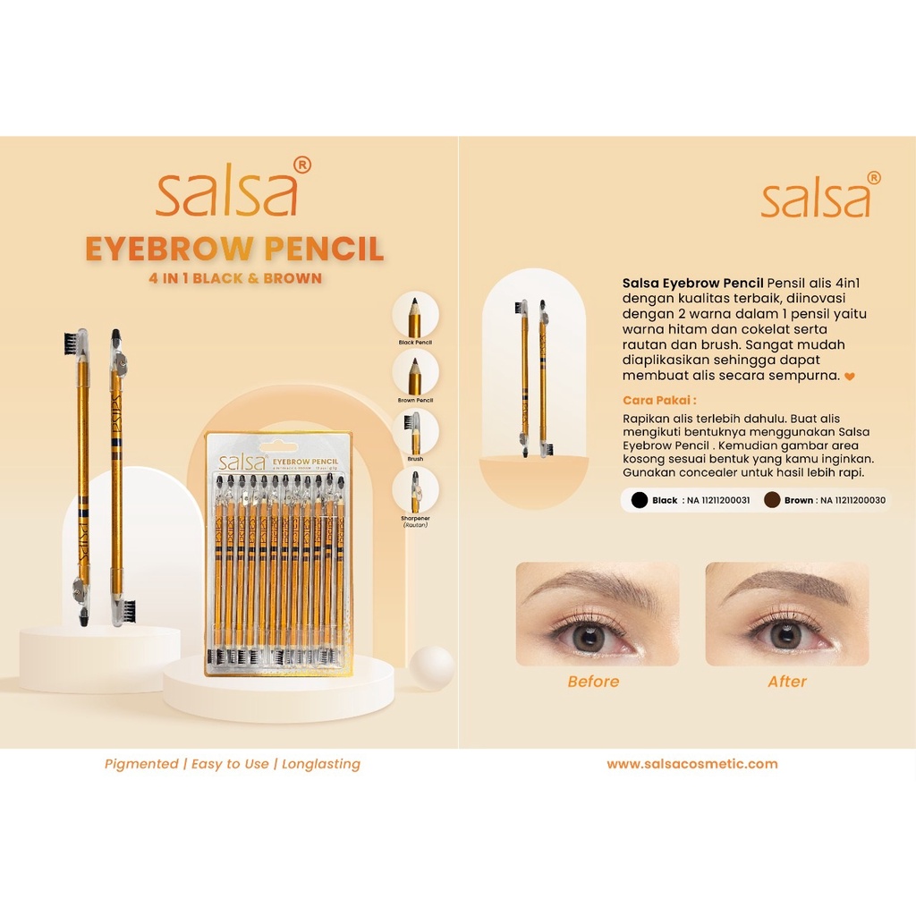 * NCC * Salsa Pensil Alis 4 in 1 Salsa Eye Brow Guru Eyebrow Hitam &amp; Coklat Waterproof