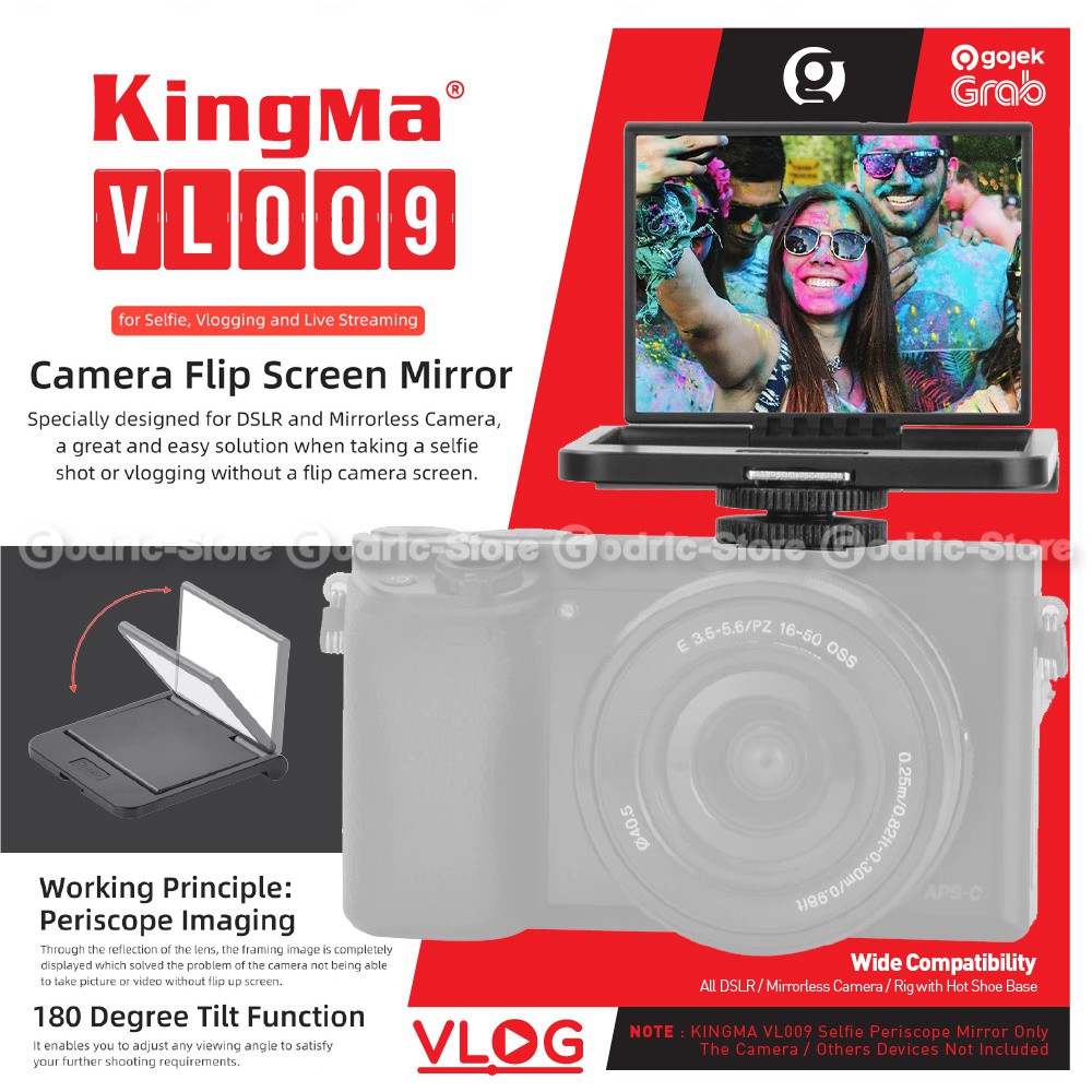 KINGMA VL009 Flip Mirror Vlog (Cermin Selfie) for Mirrorless Camera Sony Canon Nikon Etc