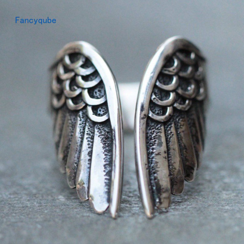 Hospitality Fancyqube Vintage Angel Wings Stainless Steel Men's Ring Classic Jewelry Adjustable Finger Rings