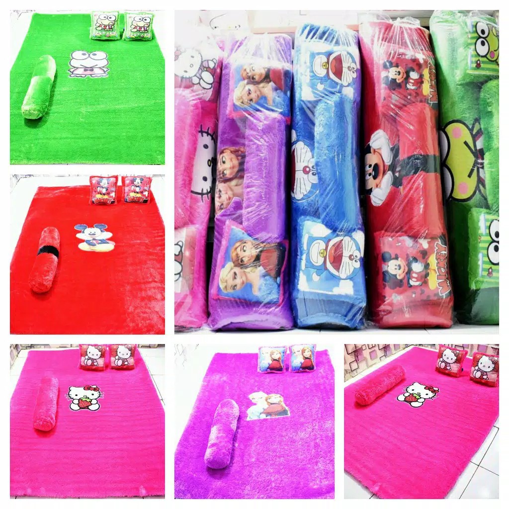 Surpet Karakter Murah UK 180x140x3,5cm (bantal 2 guling 1) / Kasur Karpet Bulu Rasfur / Kasur Lantai
