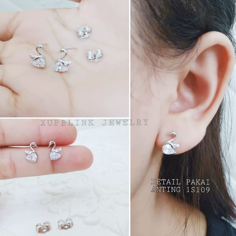 Anting Titanium Wanita Permata Anti Karat dan Anti Luntur