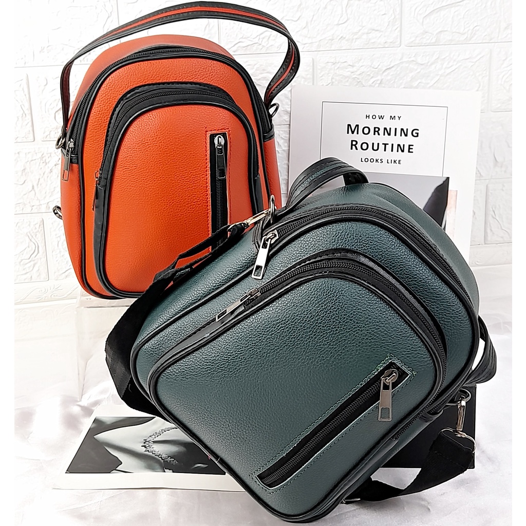 Tas Ransel Backpack Kecil 3in1 Selempang Kulit Tebal Premium Sintetis Import Lomenia Wanita Tas112