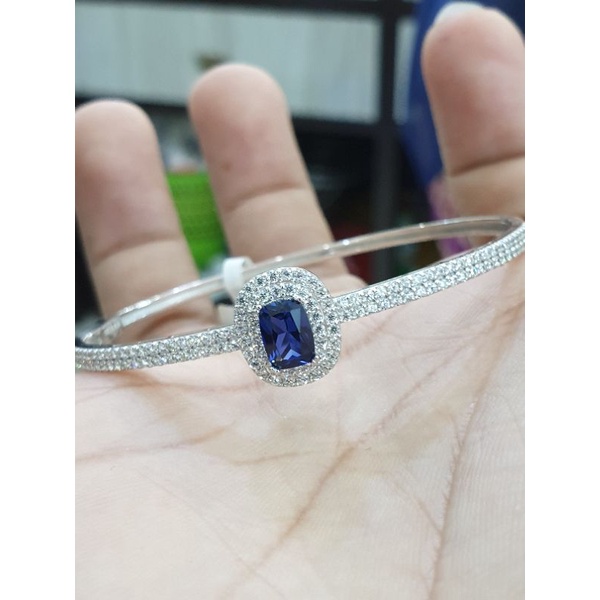 gelang bangle soliter biru diamondlook cakep banget emas putih 750