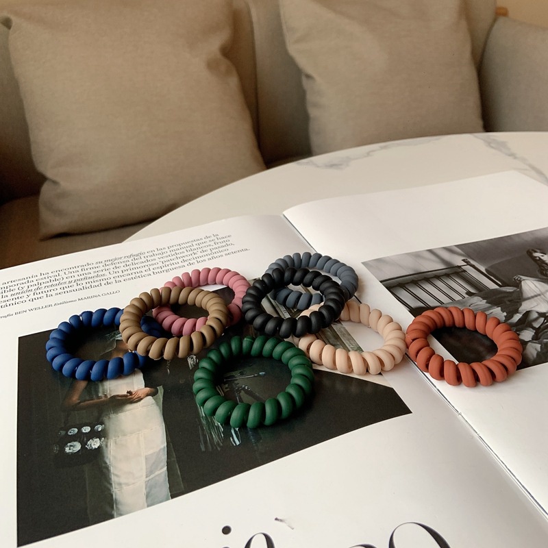 IKAT KARET RAMBUT DOFF MATTE KABEL SPIRAL TELEPON TEBAL SUPER ELASTIS KOREA PITA POLOS WARNA WARNI AKSESORIS WANITA SIMPEL CASUAL / KOREAN ELEGANT PONYTAIL HIGH END CABLE RING PHONE COLORFUL STRETCHY SIMPLE BAND HAIR ELASTICS TIES ACCESSORIES SOLID COLOR