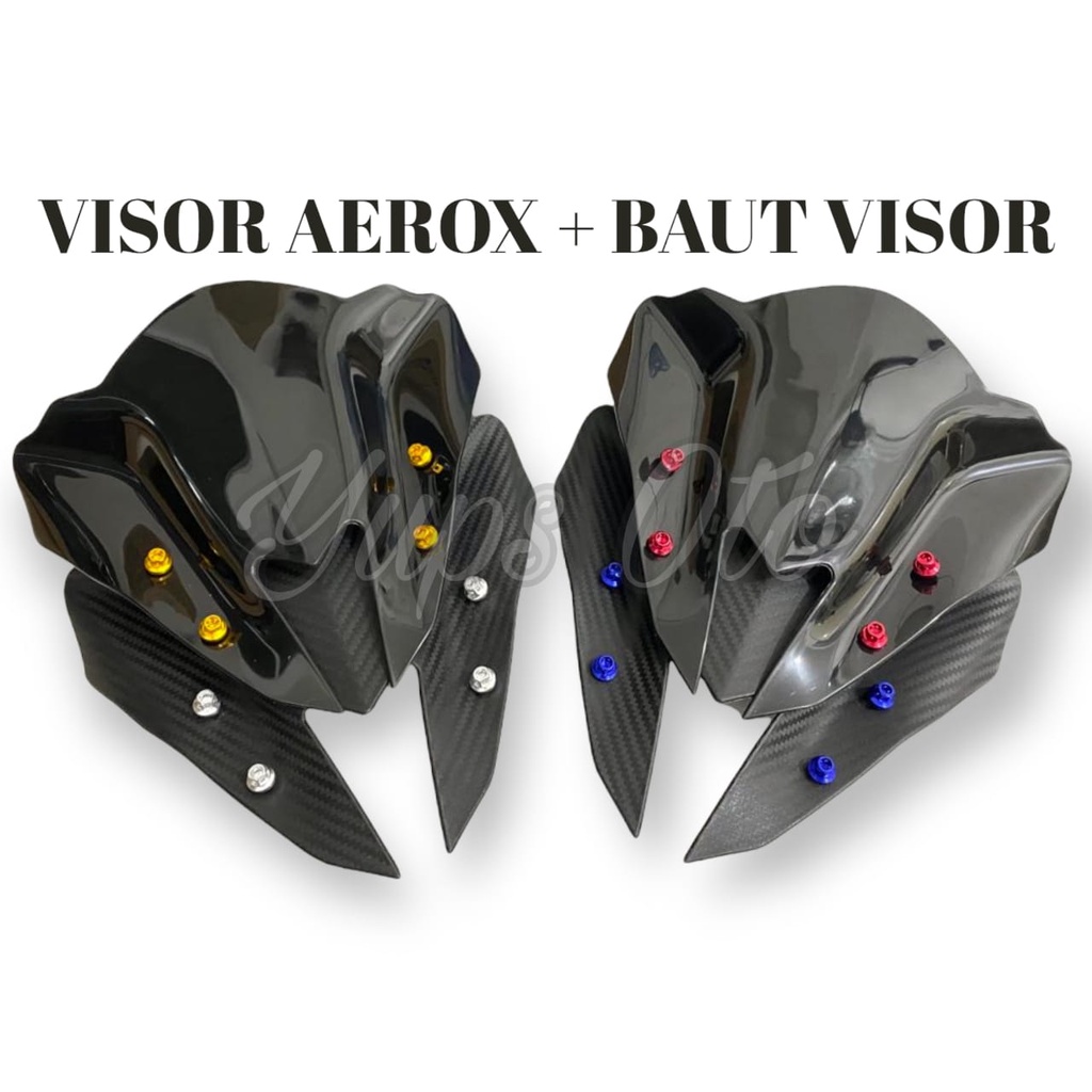 PAKET VISOR AEROX 155 ALL NEW OLD + BAUT 4 BIJI WINDSHIELD AEROX KARBON CARBON HITAM + BAUT WINSIL CNC SET 4 BIJI PENDEK PLUG AND PLAY PELINDUNG BATOK MOTOR DEPAN YAMAHA AEROX 155 BARU LAMA COVER BATOK DEPAN WINSIL AEROX 155 WINDSHIL YAMAHA AEROX