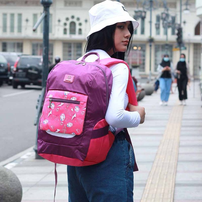 Herbie - Tas Backpack Wanita Terbaru Ungu Kombinasi Pink | Tas Ransel Cantik | Tas Sekolah Kerja Kekinian Cewek Style Milenial High Quality Bahan Cordura