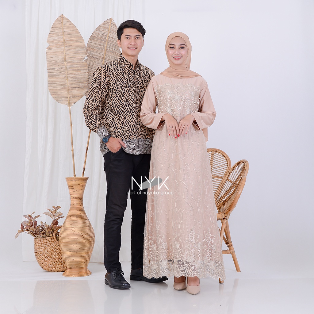 READY ANAK COWOK CEWEK-COUPLE BATIK NYK DAVINA BROKAT TULLE MODERN MAXI MUSLIM LENGAN PANJANG