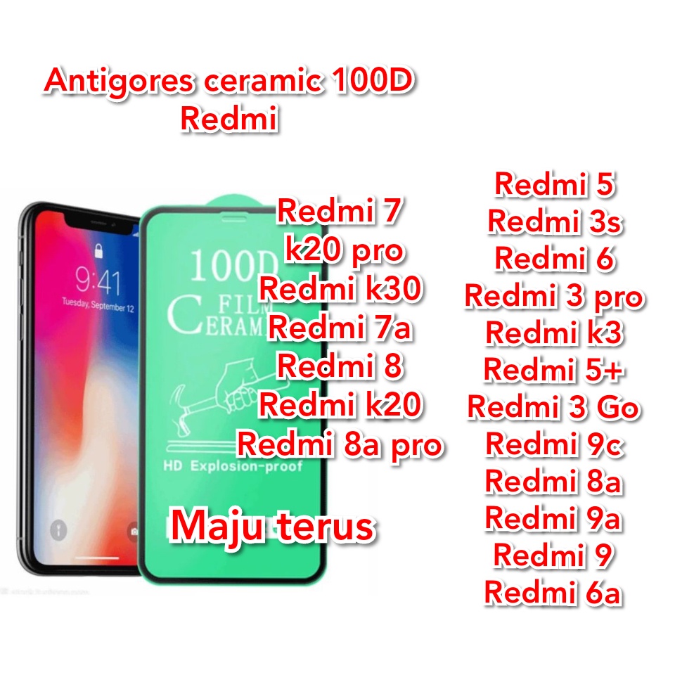 Redmi 5+/5/3/K3/K30/K20/K20Pro/9/9A/9C/6/6A/7/7A/8/8A/8APro/Go/3s/3Pro AntiGores Ceramic 100D