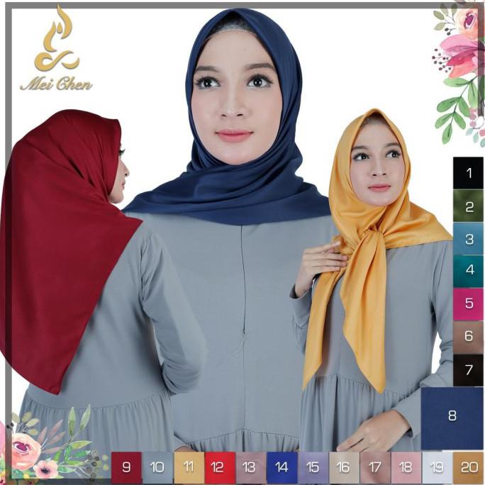 HIJAB KERUDUNG SEGI EMPAT NECI SATIN POLOS MERK MEI CHEN - PINK FANTA