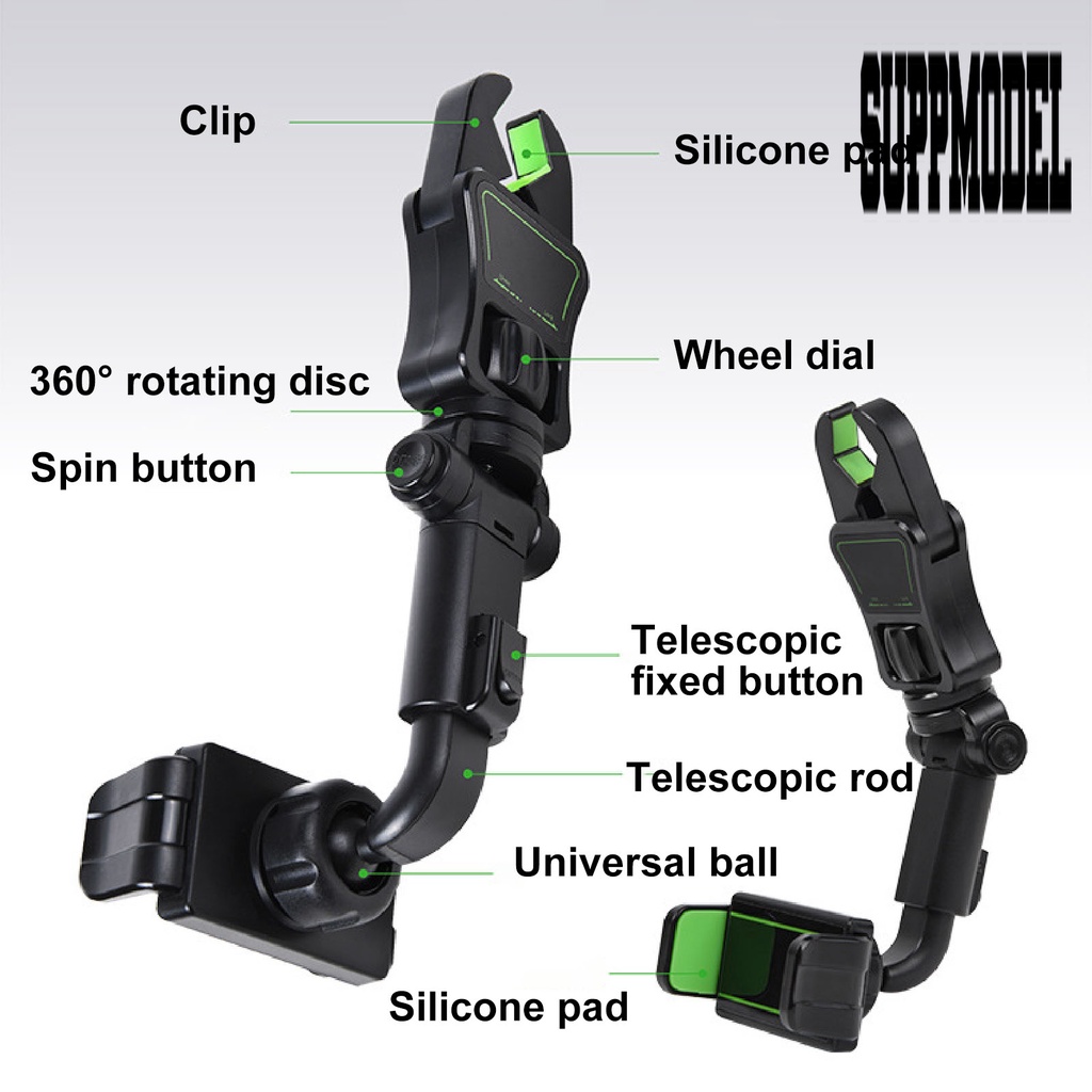 Bracket Klip Mount Kaca Spion Interior Mobil Holder Handphone Rotasi Besar Warna Hitam