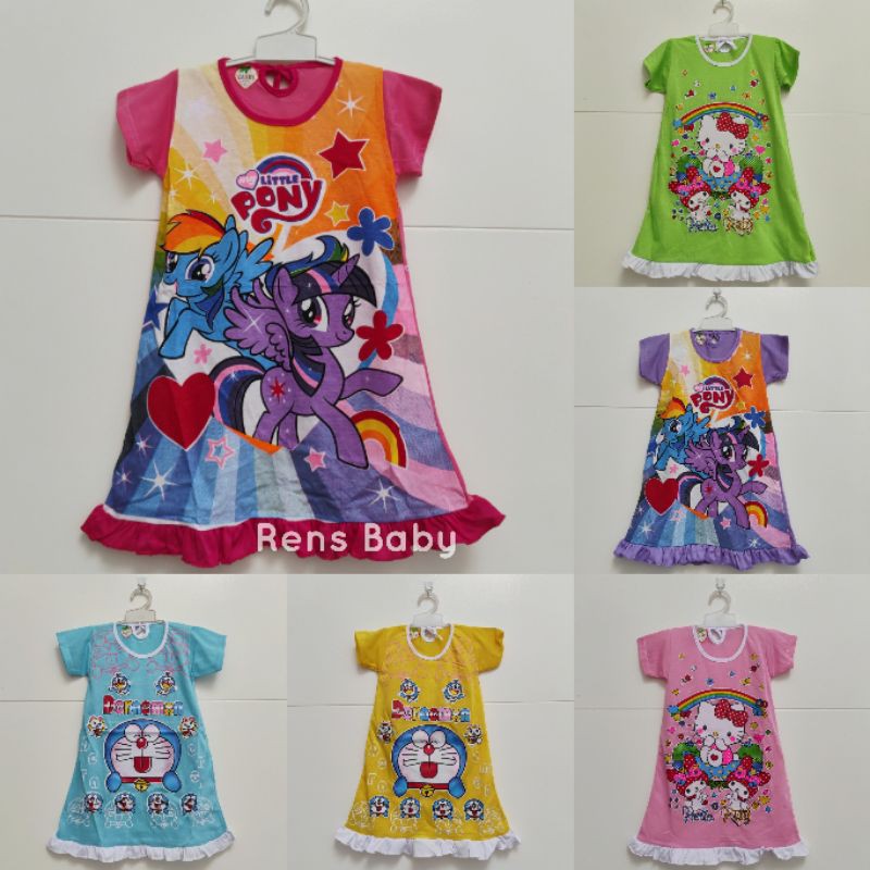 CANDY Daster dress harian rumahan anak perempuan cewek kartun kitty ponny doraemon lol 1 2 3 4 5 6 tahun