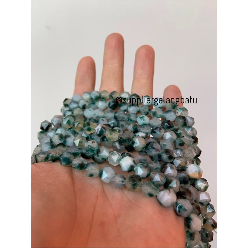 batu faceted hexagon 8mm giok dalmantion ijo putih natural crafter