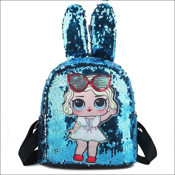 Jtf555-Blue Tas Ransel Anak Telinga Kelinci Sequin Import