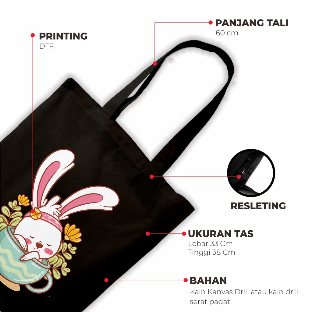 Sevine Totebag Tas Wanita Tote Bag Resleting Kawai Black Series Hitam - KWI6