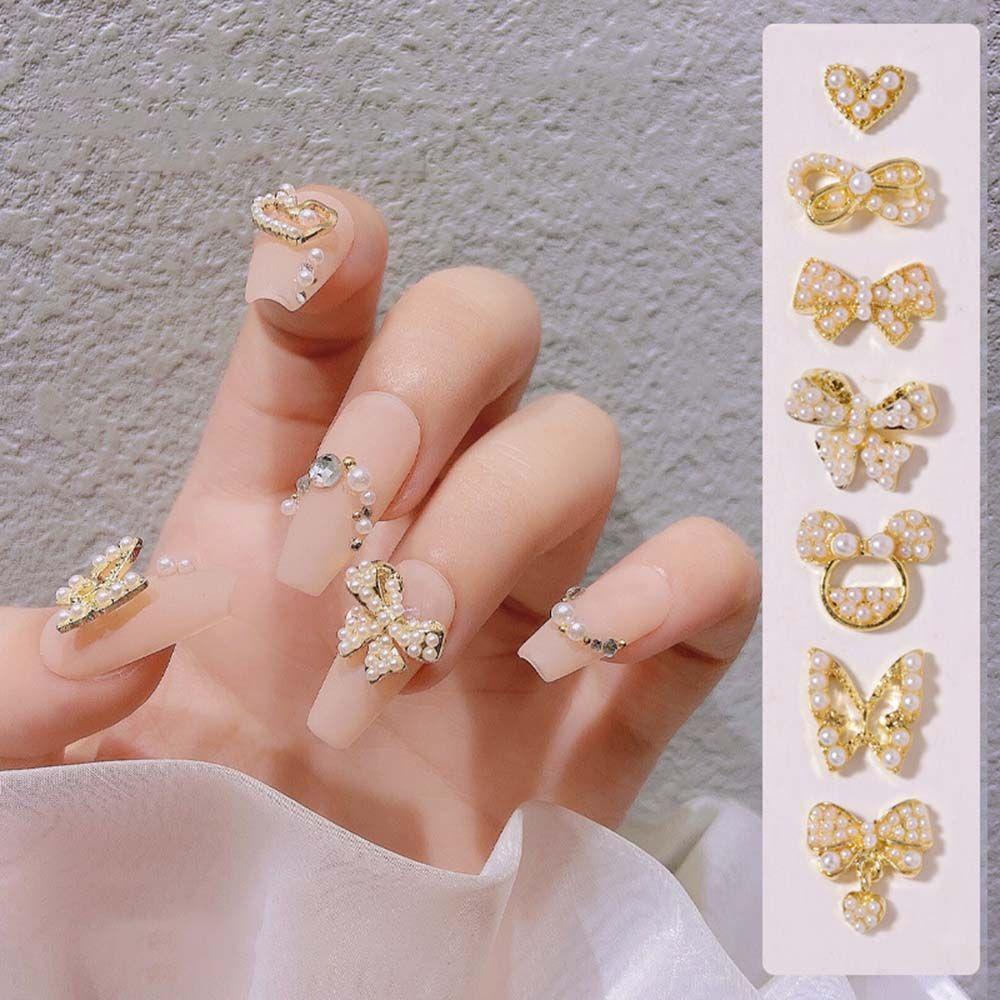 AUGUSTINA Agustina Ikatan Simpul Nail Art Berlian Jepang Mutiara Bow Tie Pendant Flash Nail Art Diamond