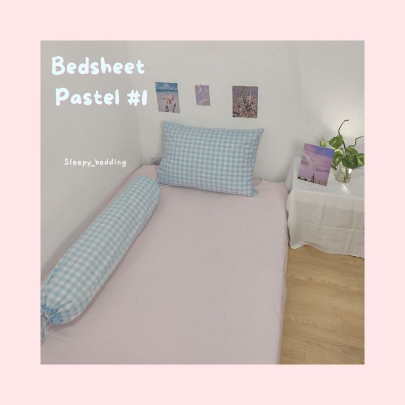 1set Sprei pastel / Sprei korea aesthetic / sprei polos pink / sprei gingham pastel / sprei tartan