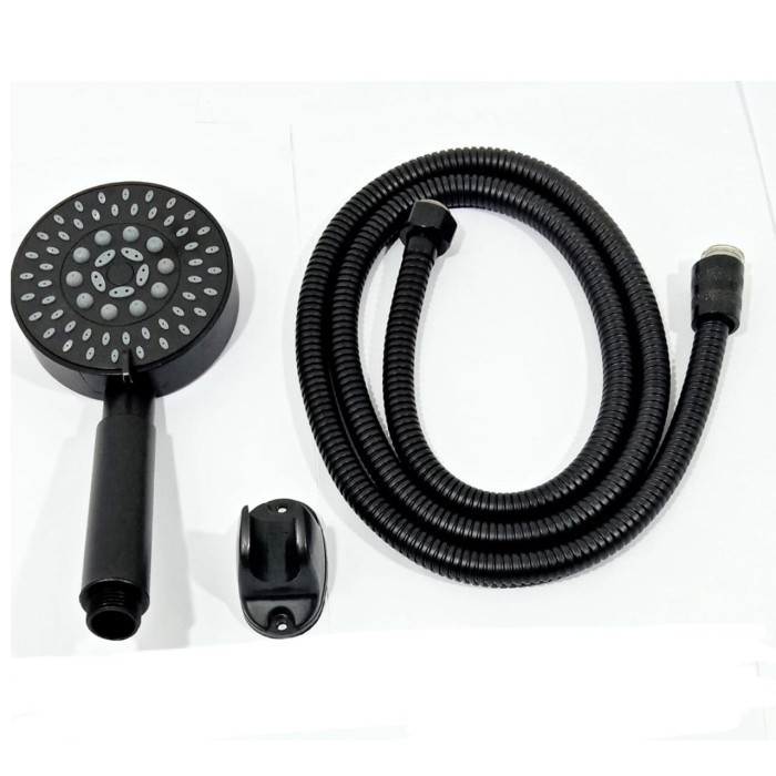 Paket Set Handshower 5in1 19004/H14 Plus Kran Cabang FKC54/Y30 Black Hemat - Paket Full Black MURAH