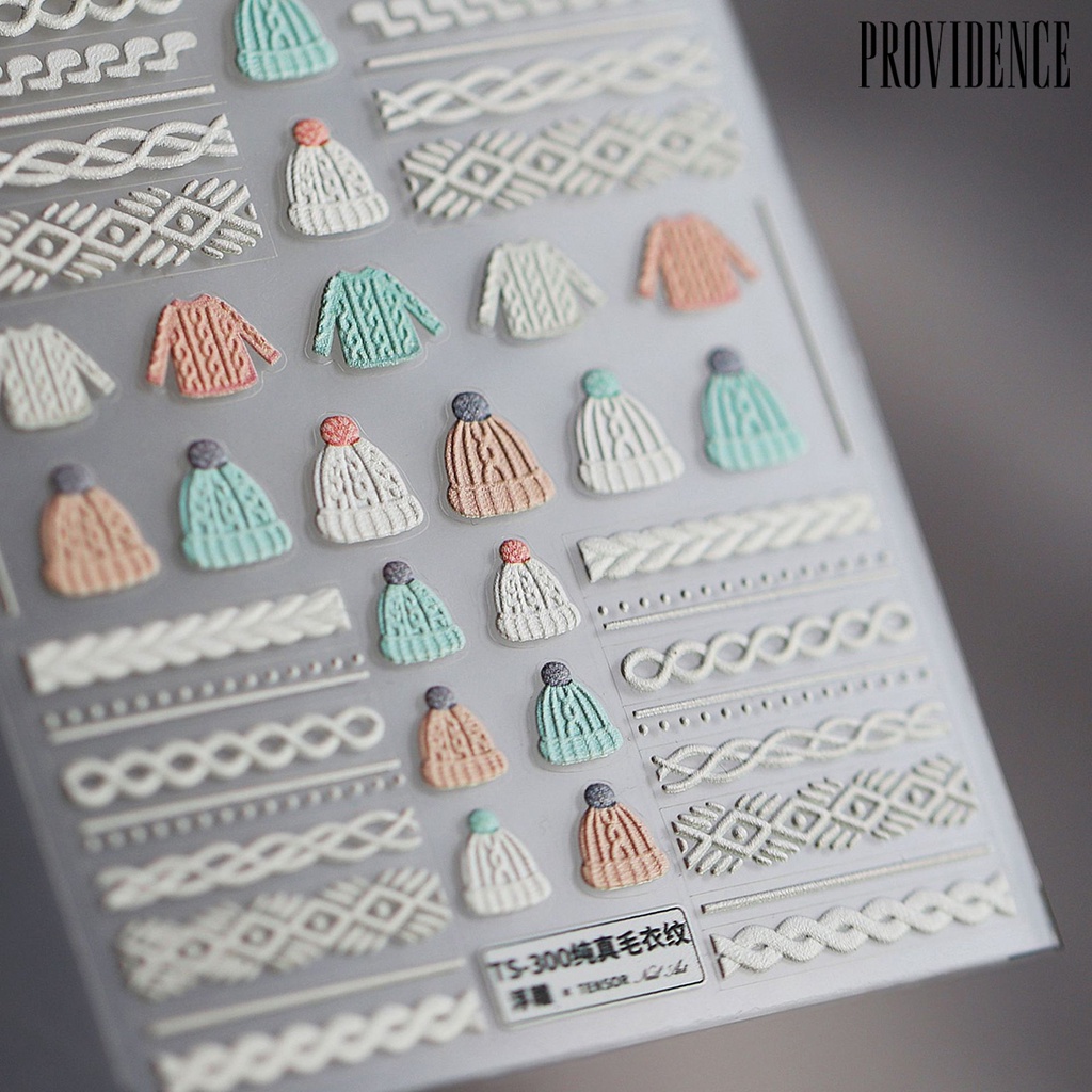 Providence Nail Slider Multiple Shapes Engraved Pattern 5D Effect Wool White Snowflake Wing Colorful Nail Sticker for Beauty