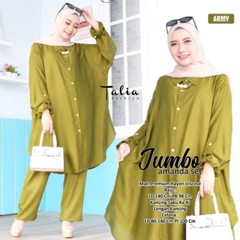 Baju Muslim Setelan Atas Bawah//One Set//Busui//Amanda Set//Super Jumbo//Size XXXXL Ld 140cm