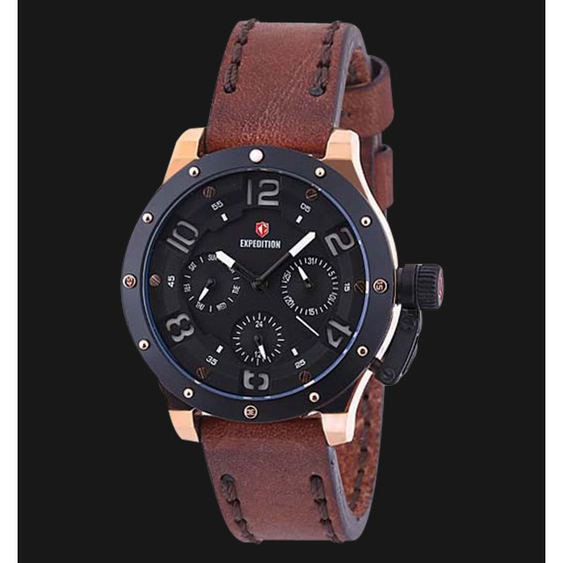 Expedition EXF-6381-BFLBRBA Ladies Black Dial Brown Leather Strap