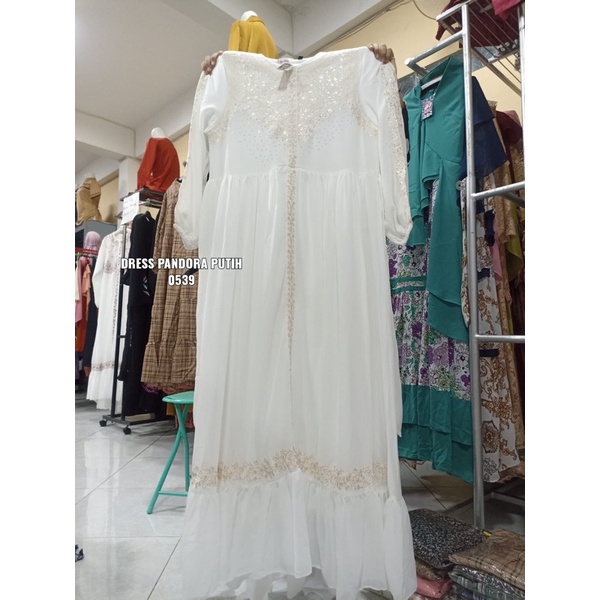 Dress Pandora Putih Bordir Gold | Gamis Pandora Putih Bordir Gold