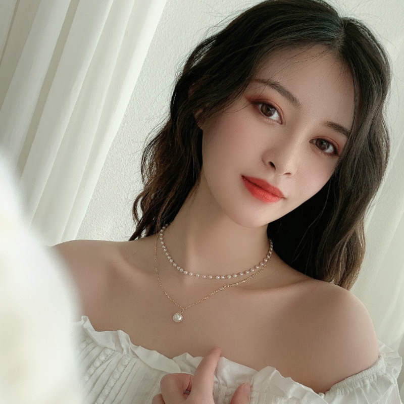 Double-layer Pearl Necklace Accessories Light Luxury  Temperament Simple Clavicle Chain