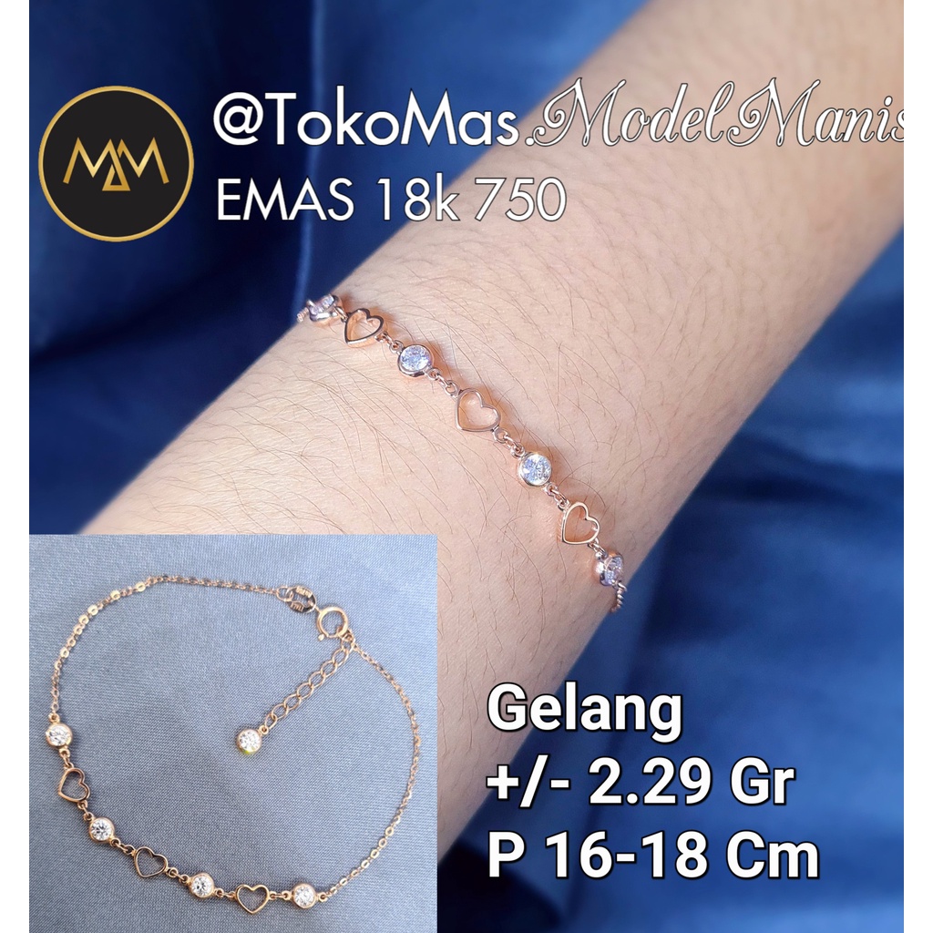 Gelang Italy love mata emas rosegold 750 kadar 18k