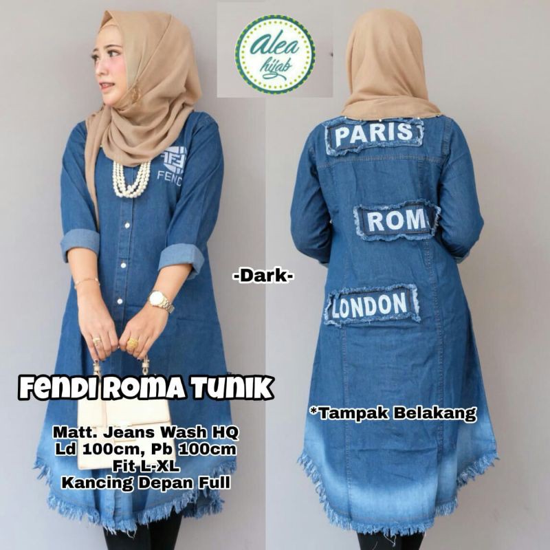 Tunik jeans ori/atasan wanita -Fendi Roma Tunik