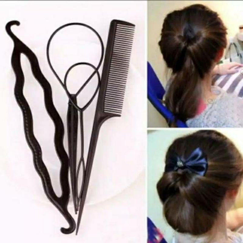 alat styling rambut ALAT STYLING SANGGUL RAMBUT 4 in 1 SET SISIR PENJEPIT SANGGUL