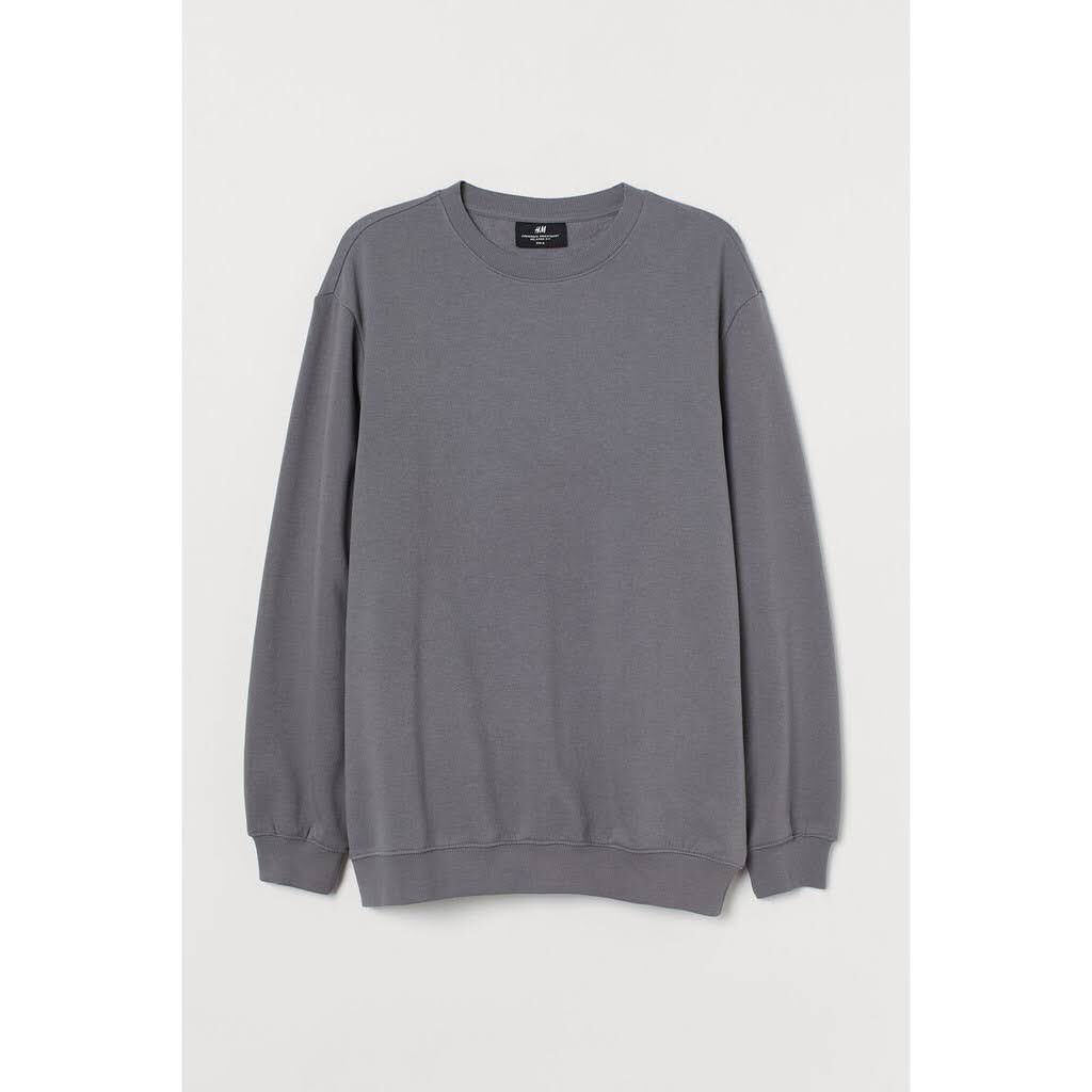 Crewneck Sweater H&M Full Basic Colour HM Sweatshirt HNM Polos-DARK GREY