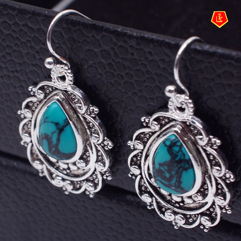 [Ready Stock]Vintage Silver Elegant Turquoise Earrings