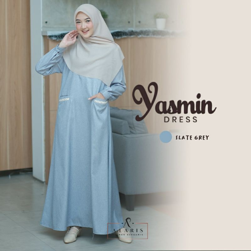 Yasmin Dress Gamis Renda Gamis Katun Gamis Murah Bisa COD Dress Muslimah Cantik Gamis Casual-3