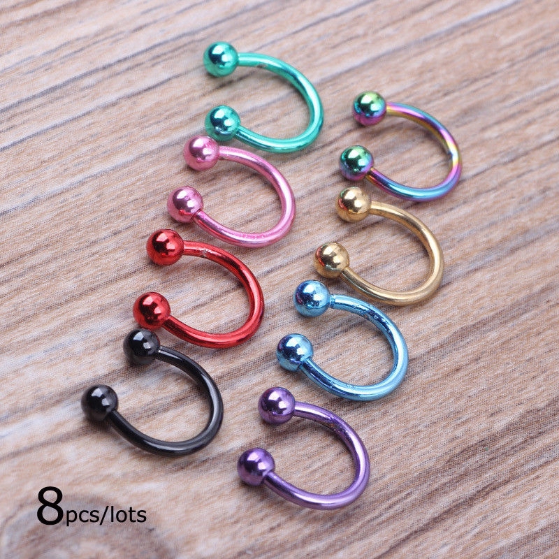 8pcs/lots Horseshoe Nose Ring Earrings Tragus Piercing 16Gauge Unisex