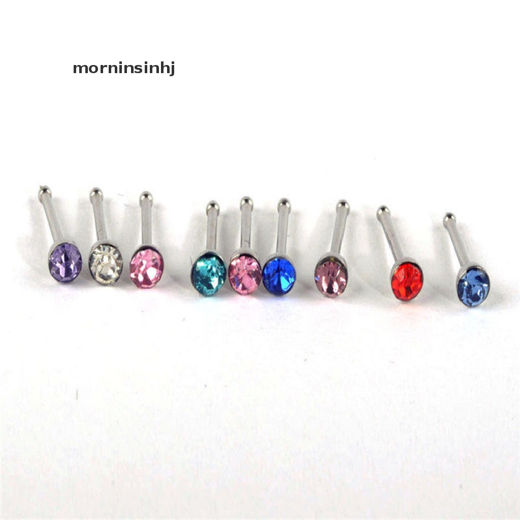 Mornin 24pcs Anting Tindik Hidung Bahan Surgical Steel Hias Berlian Imitasi Untuk Wanita