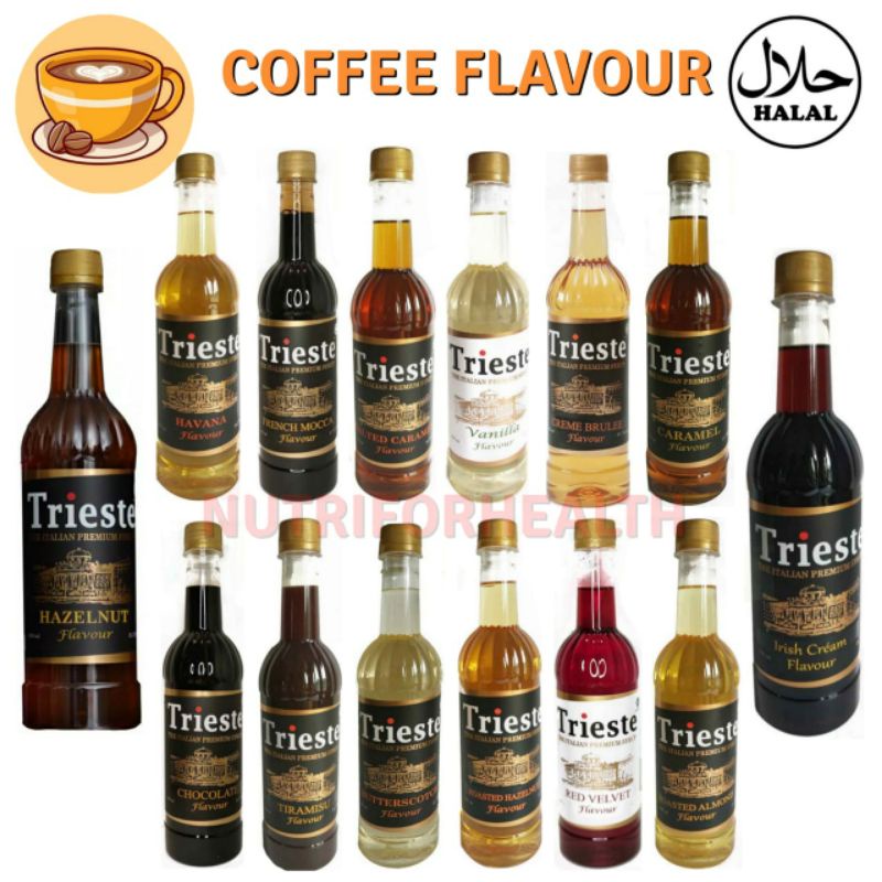 (650ml) Trieste Syrup HALAL Caramel Creme Brulee Hazelnut Almond Red Velvet Butterscoth Mocca Coklat