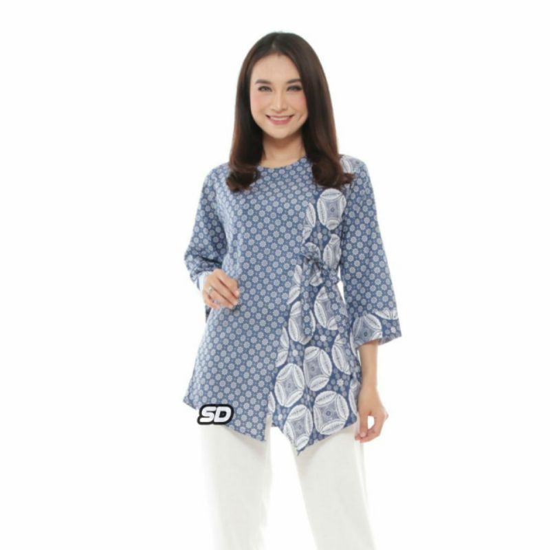 tey-17 Batik wanita ASJ SA HRB026 Kenongo Kemeja Tosca Pendek-Truntum kanan
