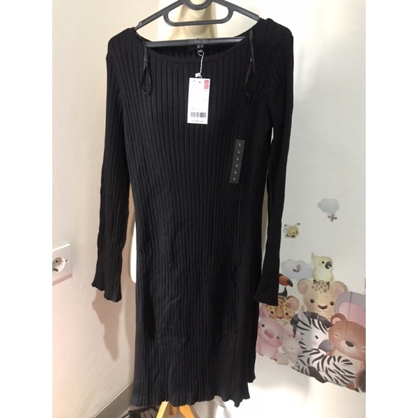 sale new uniqlo rib knit dress black tebal lembut