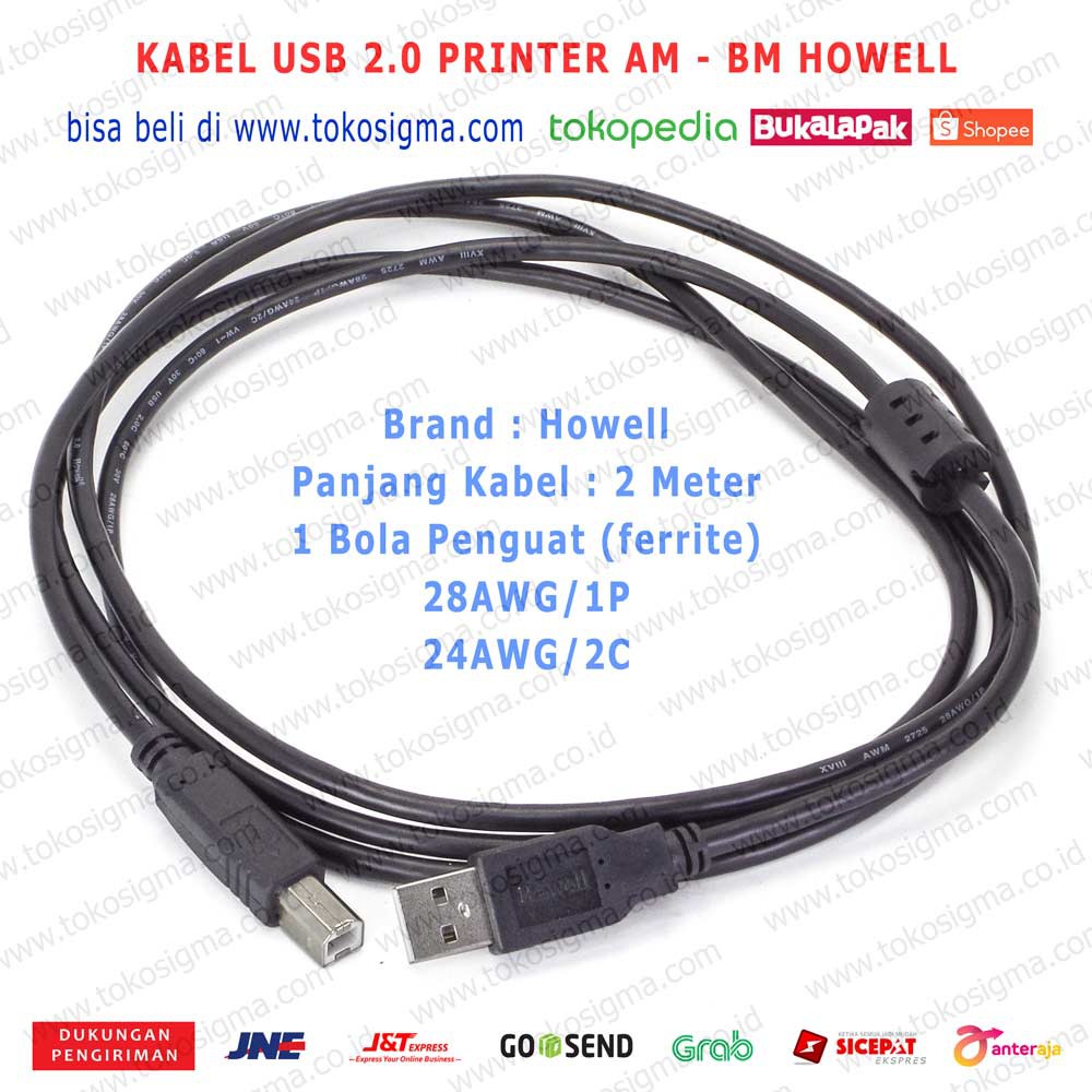 KABEL USB Printer komputer USB 2.0 PRINTER AM-BM 2 Meter Howell 28 AWG