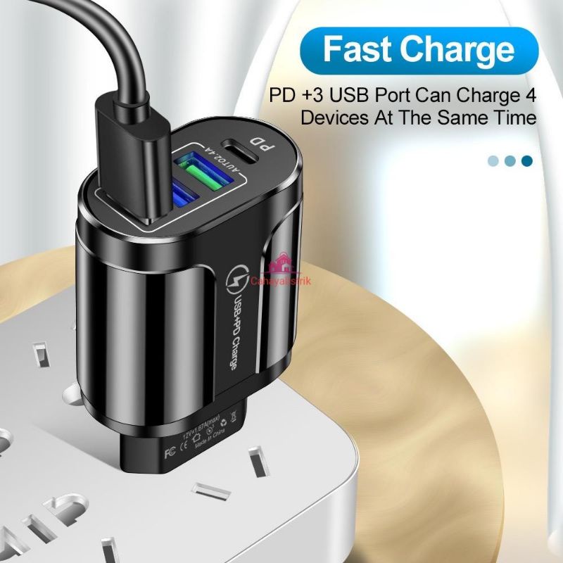 Charger Fast 3 Port 18W PD QC 3.1 Fast Charging USB C Wall Charger 3 Port USB Adaptor Quick Charger Adaptor