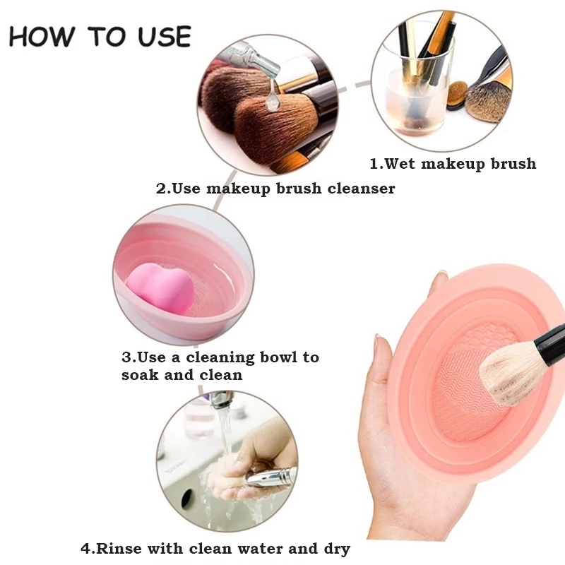 [1 Buah Mangkuk Pembersih Kuas Makeup Lipat Silikon Portabel] [Kuas Rias, Telur Kecantikan, Tikar Pembersih Puff Bedak]