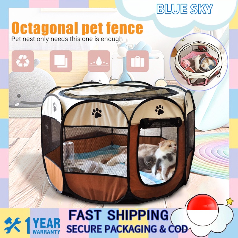 BLUE SKY Pagar Tenda Lipat Portabel dengan 8 Panel untuk Anjing / Kucing Kandang Lipat Hewan Bahan Kain