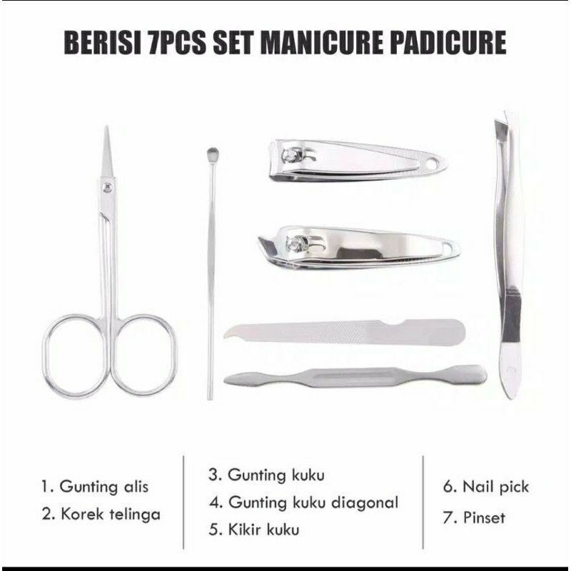 Gunting Kuku Set Lengkap Premium 7 in 1 Korek Kuping Kikir Kuku Pinset Manicure Pedicure Stainless Cocok Untuk Souvenir Pernikahan