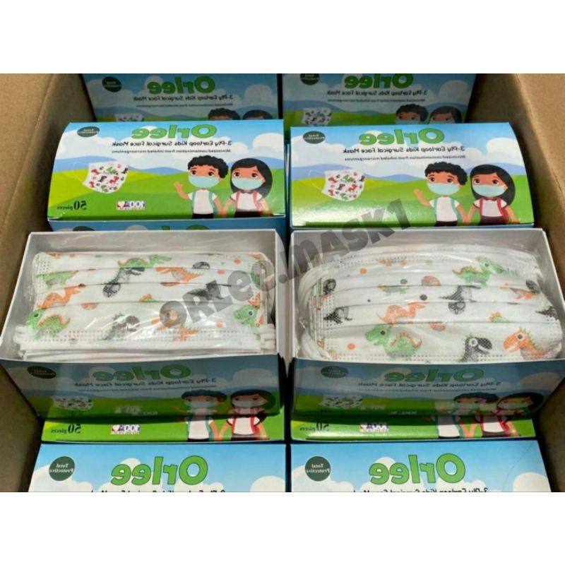 MASKER ORLEE ANAK MEDIS motif dinosaurus dan Doraemon