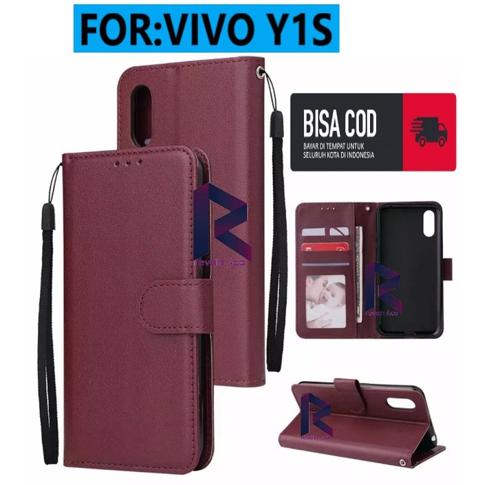 CASING VIVO Y1S FLIP WALLET LEATHER KULIT PREMIUM SARUNG BUKA TUTUP CASE DOMPET FLIP CASE VIVO Y1S