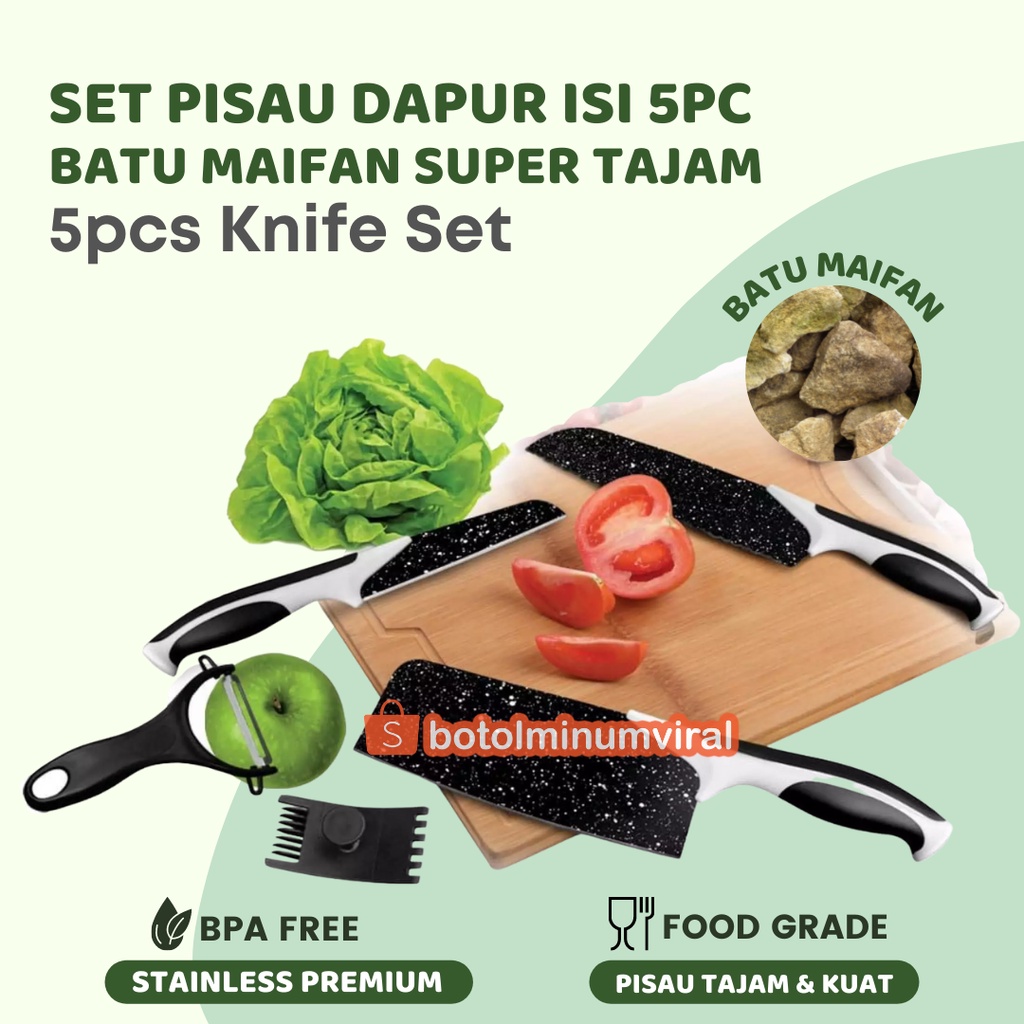 SET PISAU DAPUR ISI 5PC PISAU SET BATU MAIFAN 5in1 pisau dapur peeler Pisau