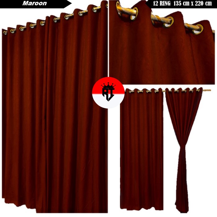 Gorden Polos Embos Warna Merah Maroon Tua Smokring 12 Ring Hordeng Pintu Kamar Jendela