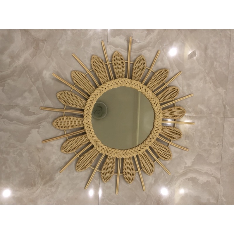 Kaca Cermin Dinding 25cm Anyaman Aesthetic Mirror Rotan Sintetis Kaca 25cm