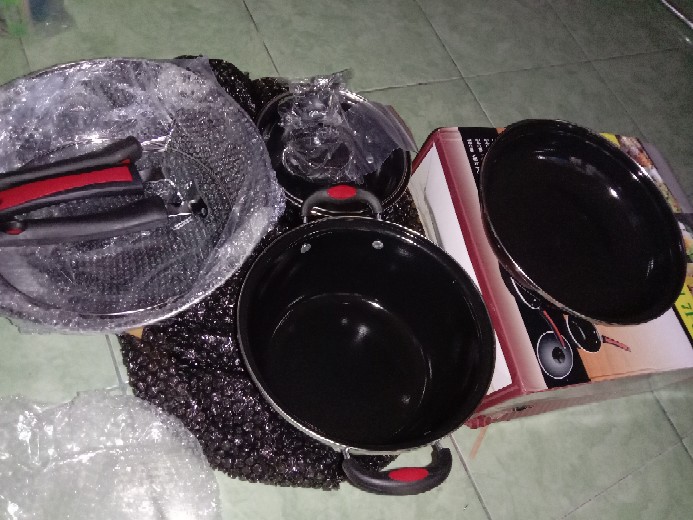 Wajan Enamel Set Gagang Merah/wajan Penggorengan Teflon Anti Lecet (texania)