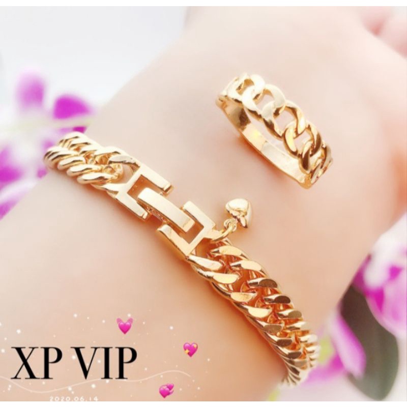 Gelang tangan rante kecil set cincin rante gold